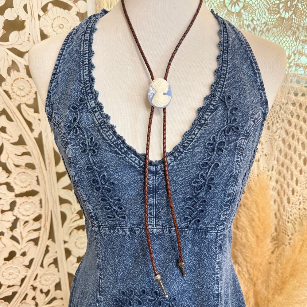 Blue Cameo Upcycled/Handmade Bolo Tie